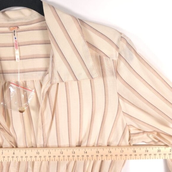 NWOT Free People Caitlin Top Beige Striped Tie Front Boho Blouse Size XS/TP - Picture 8 of 16